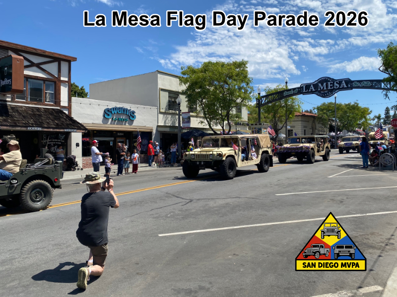 Humvees convoying down La Mesa Boulevard — Flag Day Parade 2026